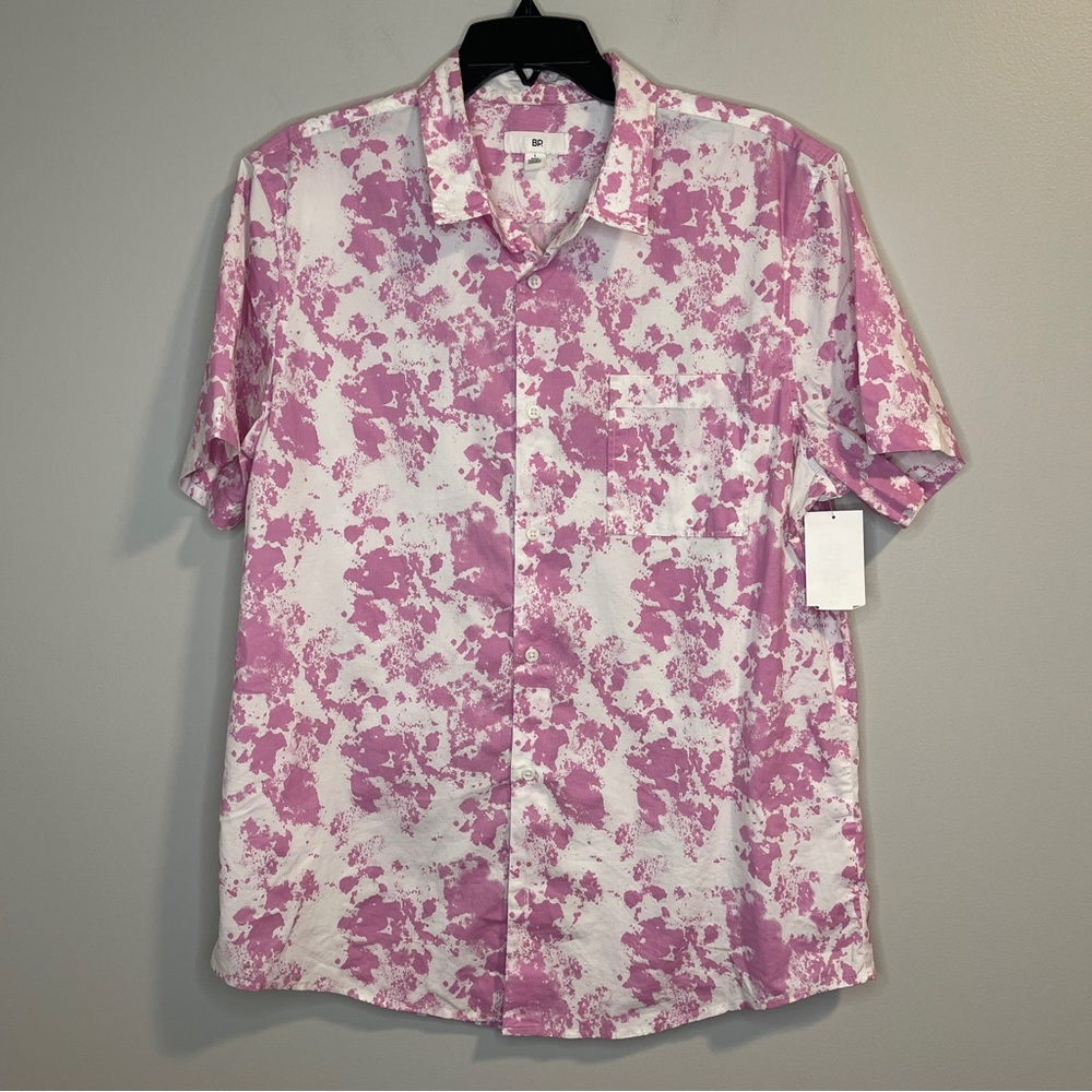 BP Mens Splatter Print Stretch Cotton SS Button Up Shirt L